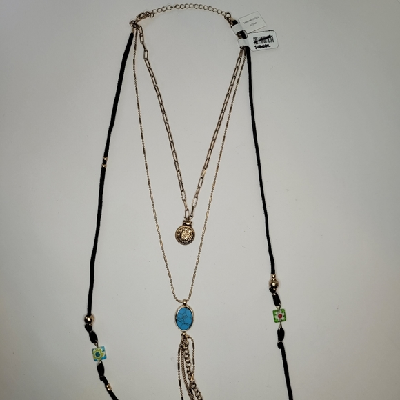 NWT FREE PEOPLE LAYERED SUEDE CHAIN BEADED LONG NECKLACE - Picture 4 of 7